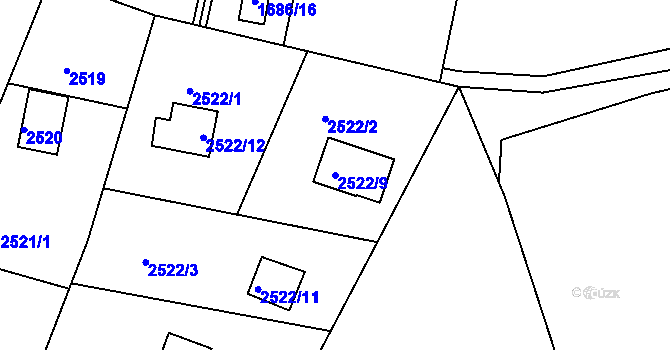 Parcela st. 2522/9 v KÚ Jundrov, Katastrální mapa