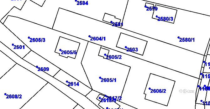 Parcela st. 2605/2 v KÚ Jundrov, Katastrální mapa