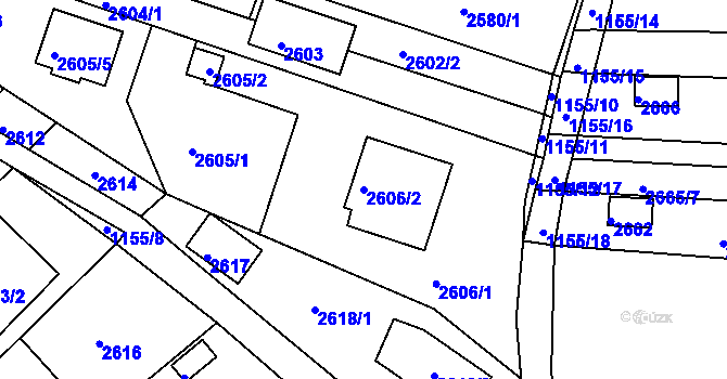 Parcela st. 2606/2 v KÚ Jundrov, Katastrální mapa