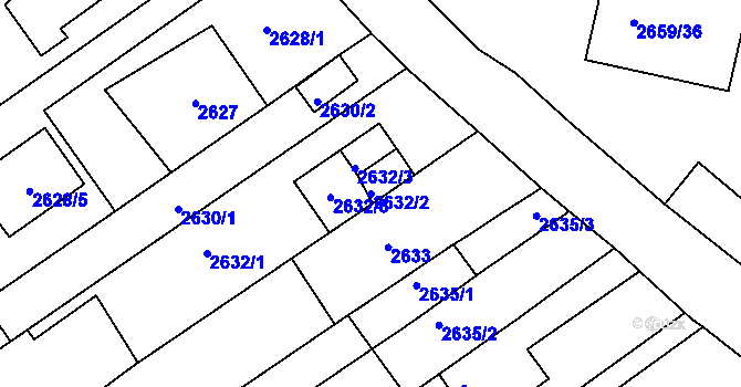 Parcela st. 2632/2 v KÚ Jundrov, Katastrální mapa