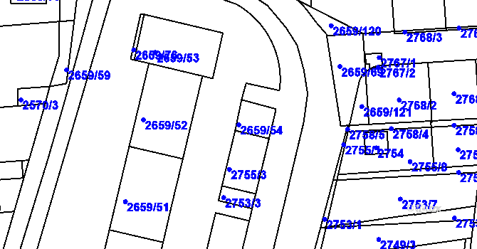 Parcela st. 2659/54 v KÚ Jundrov, Katastrální mapa