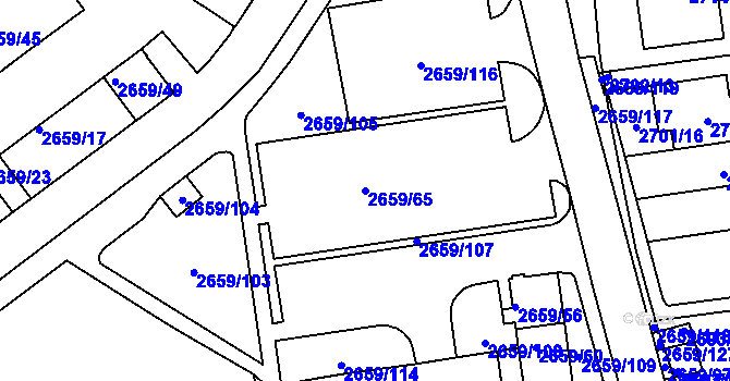 Parcela st. 2659/65 v KÚ Jundrov, Katastrální mapa