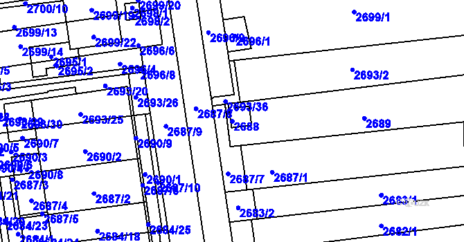 Parcela st. 2688 v KÚ Jundrov, Katastrální mapa