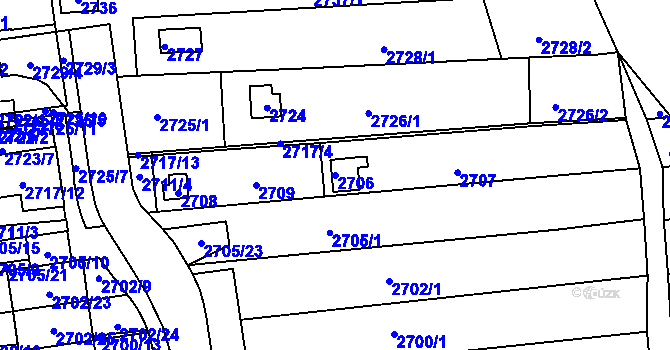 Parcela st. 2706 v KÚ Jundrov, Katastrální mapa