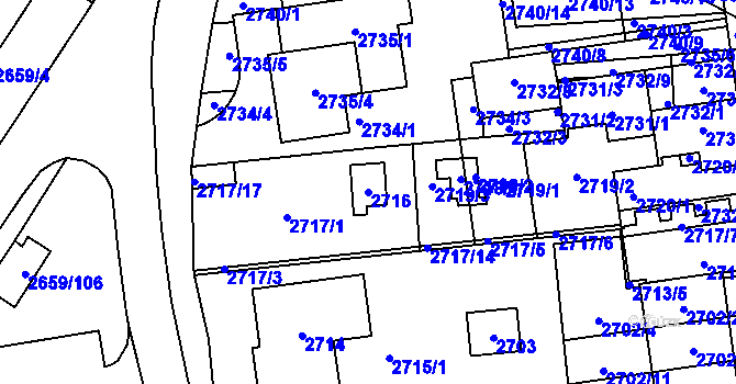 Parcela st. 2716 v KÚ Jundrov, Katastrální mapa