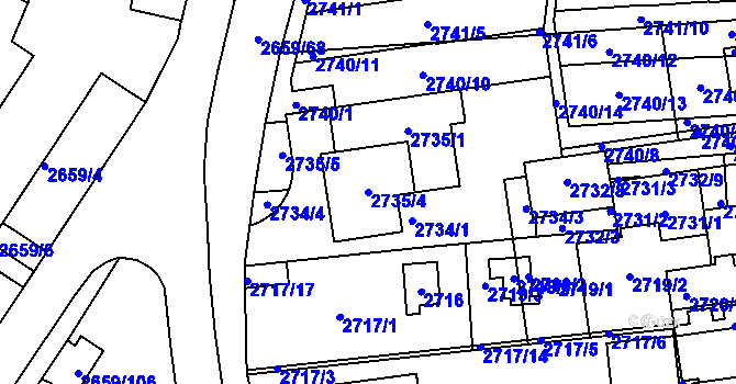 Parcela st. 2735/4 v KÚ Jundrov, Katastrální mapa
