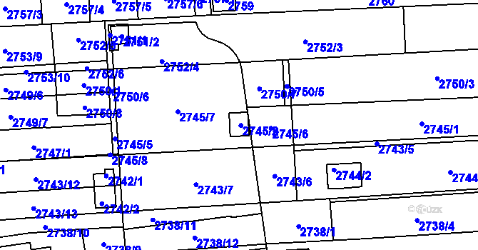 Parcela st. 2745/2 v KÚ Jundrov, Katastrální mapa