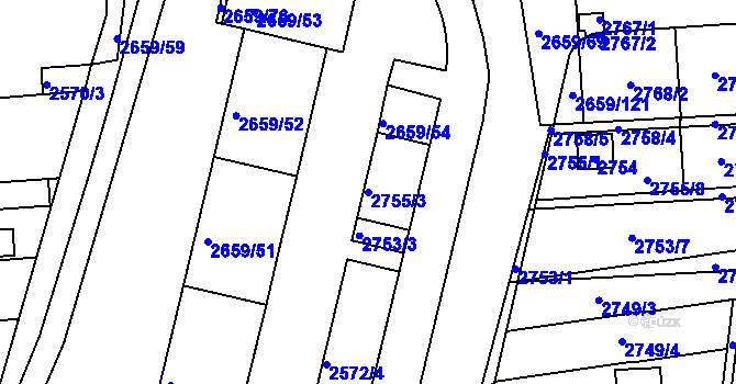 Parcela st. 2755/3 v KÚ Jundrov, Katastrální mapa