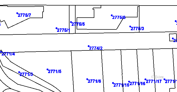 Parcela st. 2774/2 v KÚ Jundrov, Katastrální mapa
