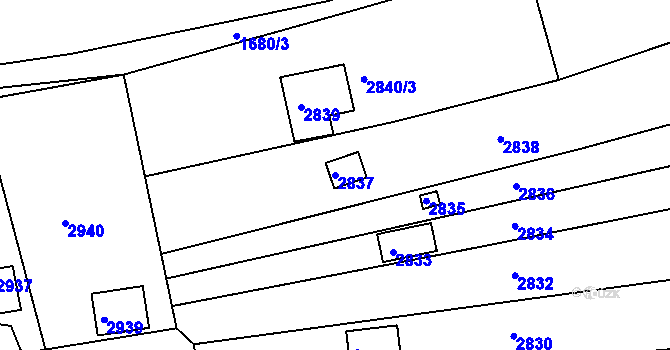 Parcela st. 2837 v KÚ Jundrov, Katastrální mapa