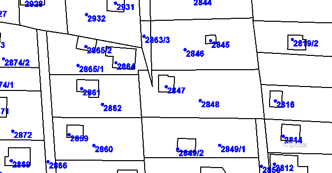 Parcela st. 2847 v KÚ Jundrov, Katastrální mapa