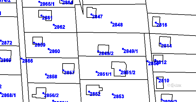 Parcela st. 2849/2 v KÚ Jundrov, Katastrální mapa