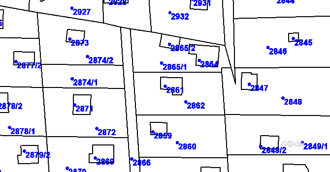 Parcela st. 2861 v KÚ Jundrov, Katastrální mapa