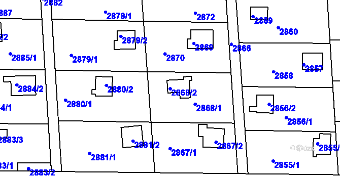Parcela st. 2868/2 v KÚ Jundrov, Katastrální mapa