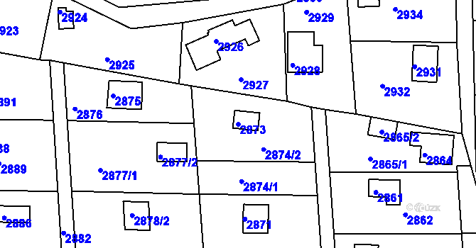 Parcela st. 2873 v KÚ Jundrov, Katastrální mapa