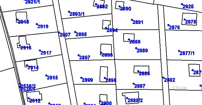 Parcela st. 2896 v KÚ Jundrov, Katastrální mapa