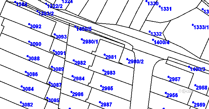 Parcela st. 2981 v KÚ Jundrov, Katastrální mapa