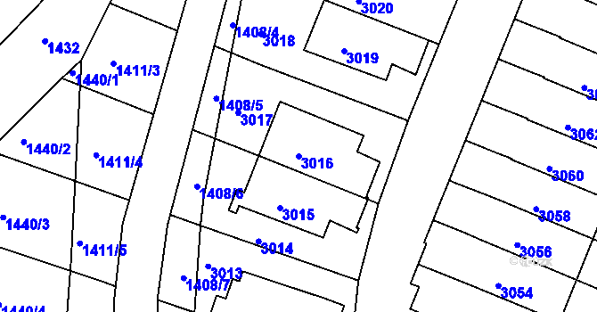 Parcela st. 3016 v KÚ Jundrov, Katastrální mapa