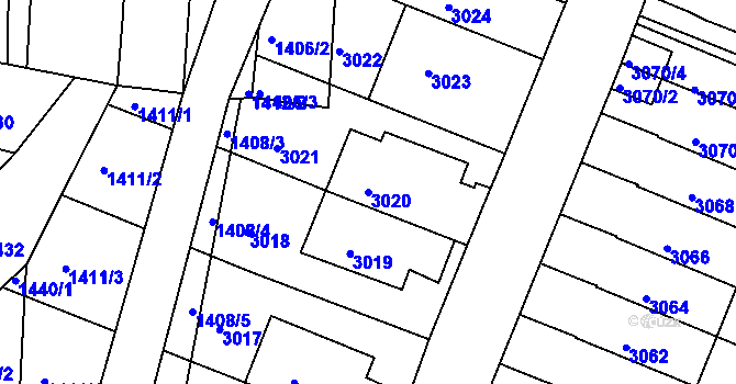 Parcela st. 3020 v KÚ Jundrov, Katastrální mapa