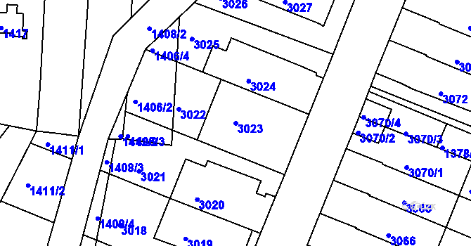 Parcela st. 3023 v KÚ Jundrov, Katastrální mapa