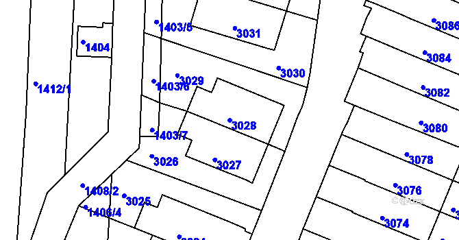 Parcela st. 3028 v KÚ Jundrov, Katastrální mapa