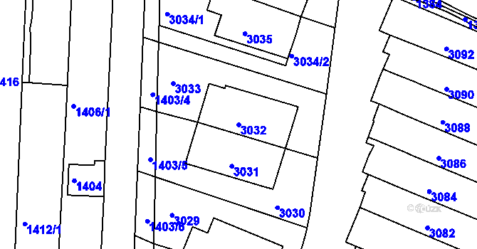 Parcela st. 3032 v KÚ Jundrov, Katastrální mapa