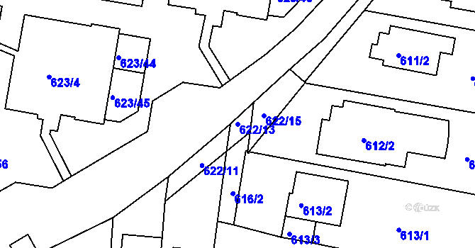 Parcela st. 622/13 v KÚ Jundrov, Katastrální mapa