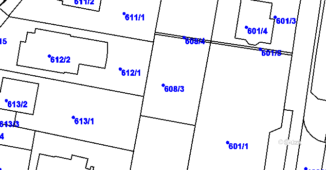 Parcela st. 608/3 v KÚ Jundrov, Katastrální mapa