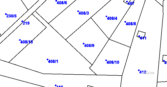 Parcela st. 408/9 v KÚ Jundrov, Katastrální mapa