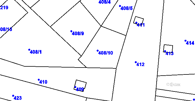 Parcela st. 408/10 v KÚ Jundrov, Katastrální mapa