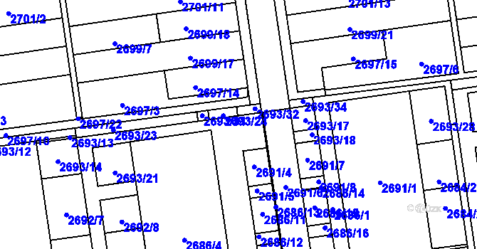 Parcela st. 2693/1 v KÚ Jundrov, Katastrální mapa