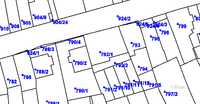Parcela st. 792/1 v KÚ Jundrov, Katastrální mapa