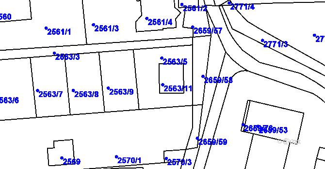 Parcela st. 2563/11 v KÚ Jundrov, Katastrální mapa