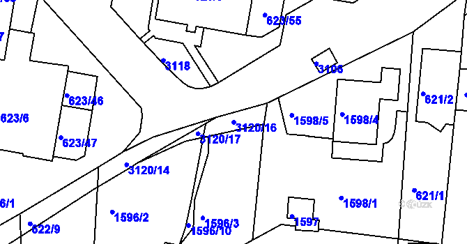 Parcela st. 3120/16 v KÚ Jundrov, Katastrální mapa