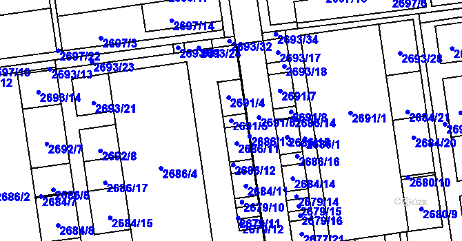 Parcela st. 2691/5 v KÚ Jundrov, Katastrální mapa