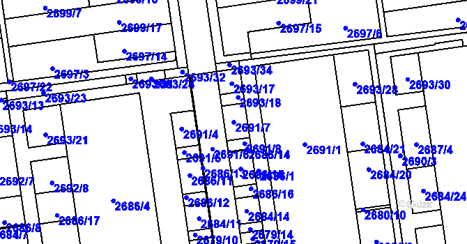 Parcela st. 2691/7 v KÚ Jundrov, Katastrální mapa
