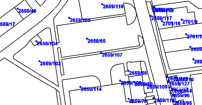 Parcela st. 2659/107 v KÚ Jundrov, Katastrální mapa