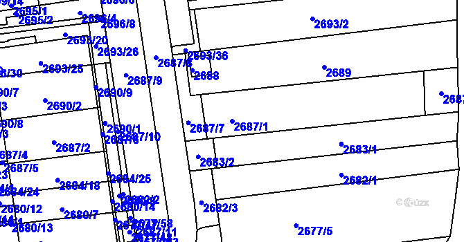 Parcela st. 2687/1 v KÚ Jundrov, Katastrální mapa