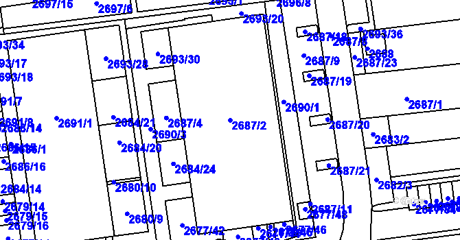 Parcela st. 2687/2 v KÚ Jundrov, Katastrální mapa