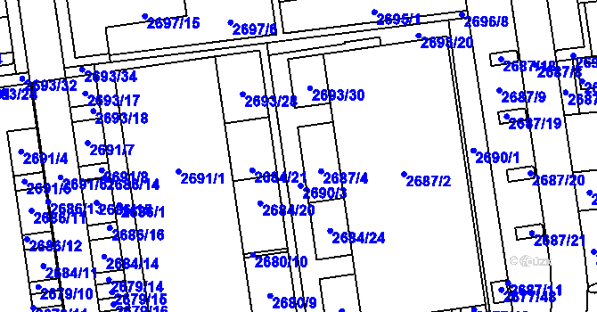 Parcela st. 2687/3 v KÚ Jundrov, Katastrální mapa