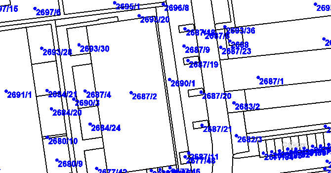 Parcela st. 2687/6 v KÚ Jundrov, Katastrální mapa