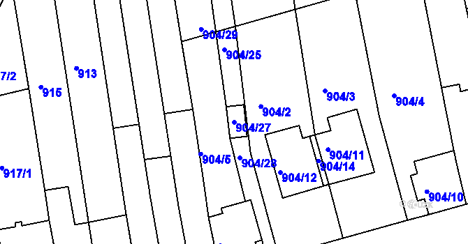 Parcela st. 904/27 v KÚ Jundrov, Katastrální mapa