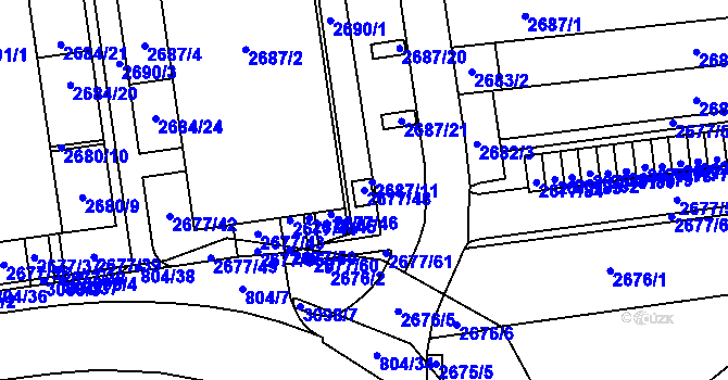Parcela st. 2677/48 v KÚ Jundrov, Katastrální mapa
