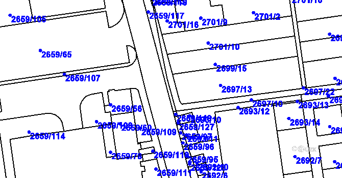 Parcela st. 2697/1 v KÚ Jundrov, Katastrální mapa