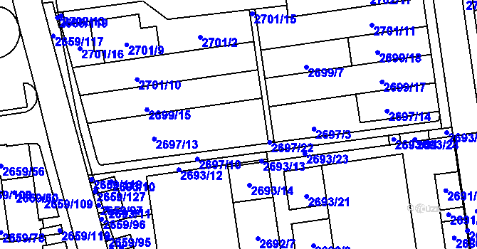 Parcela st. 2697/2 v KÚ Jundrov, Katastrální mapa