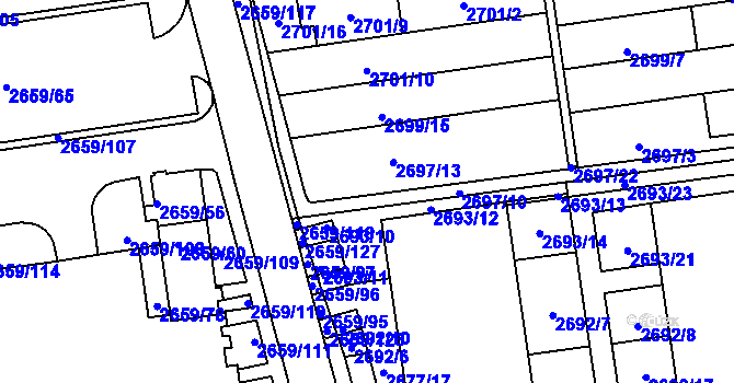 Parcela st. 2697/9 v KÚ Jundrov, Katastrální mapa