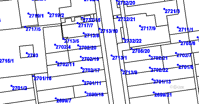 Parcela st. 2705/5 v KÚ Jundrov, Katastrální mapa