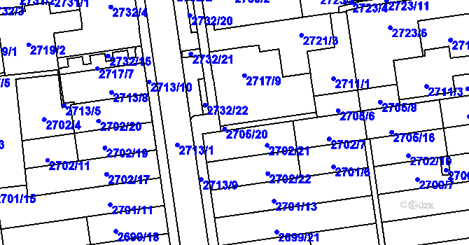 Parcela st. 2705/12 v KÚ Jundrov, Katastrální mapa