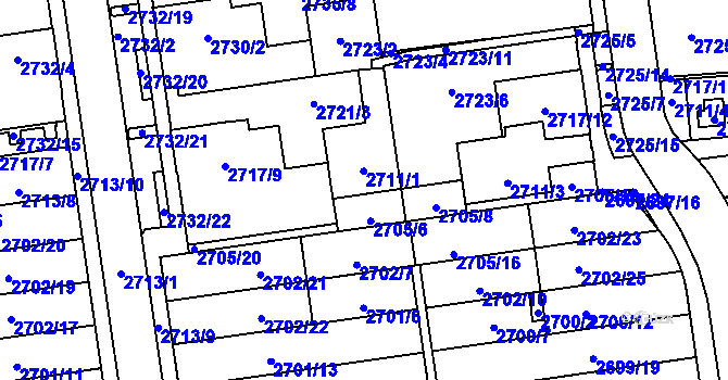Parcela st. 2705/13 v KÚ Jundrov, Katastrální mapa