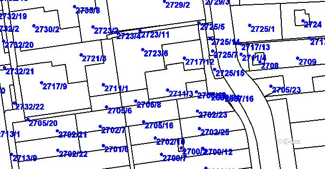 Parcela st. 2705/15 v KÚ Jundrov, Katastrální mapa